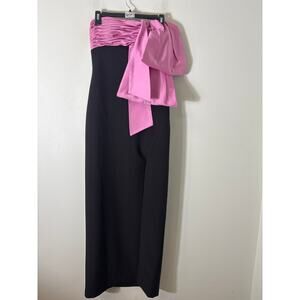Amur Pink Black Color Block Strapless Gown Sz 6